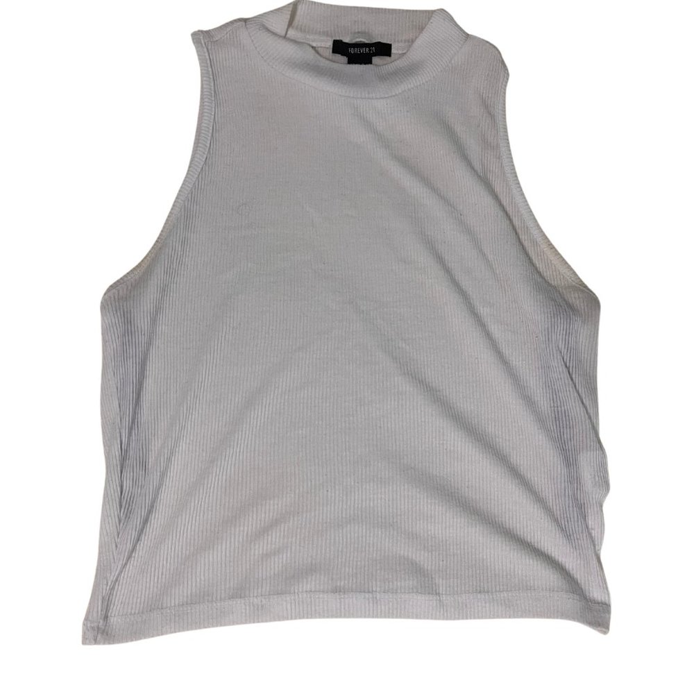 Forever 21 Mock Neck Ribbed White Crop Top